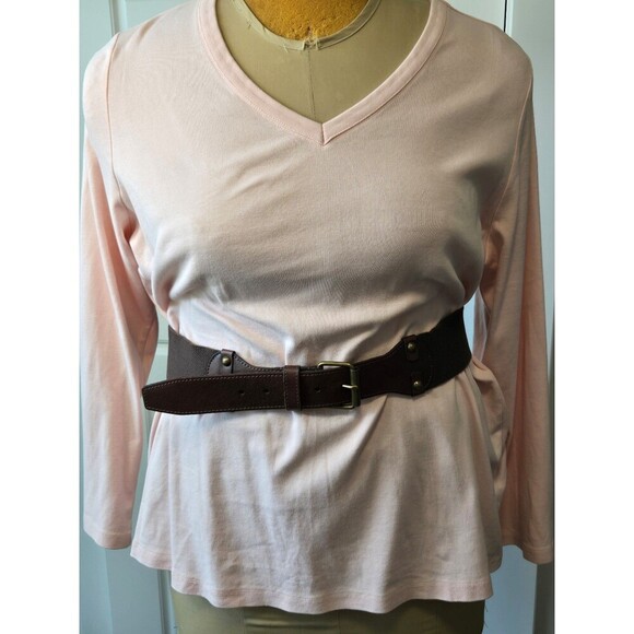 Talbots Accessories - TALBOTS WIDE STRETCH LEATHER STATEMENT BELT COCO BROWN BRASS BUCKLE WOMEN OS